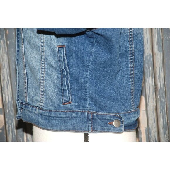 Papaya Ladies Denim Jean Jacket Size L Blue Classic Y2k Pockets Stretch Casual - Picture 7 of 9